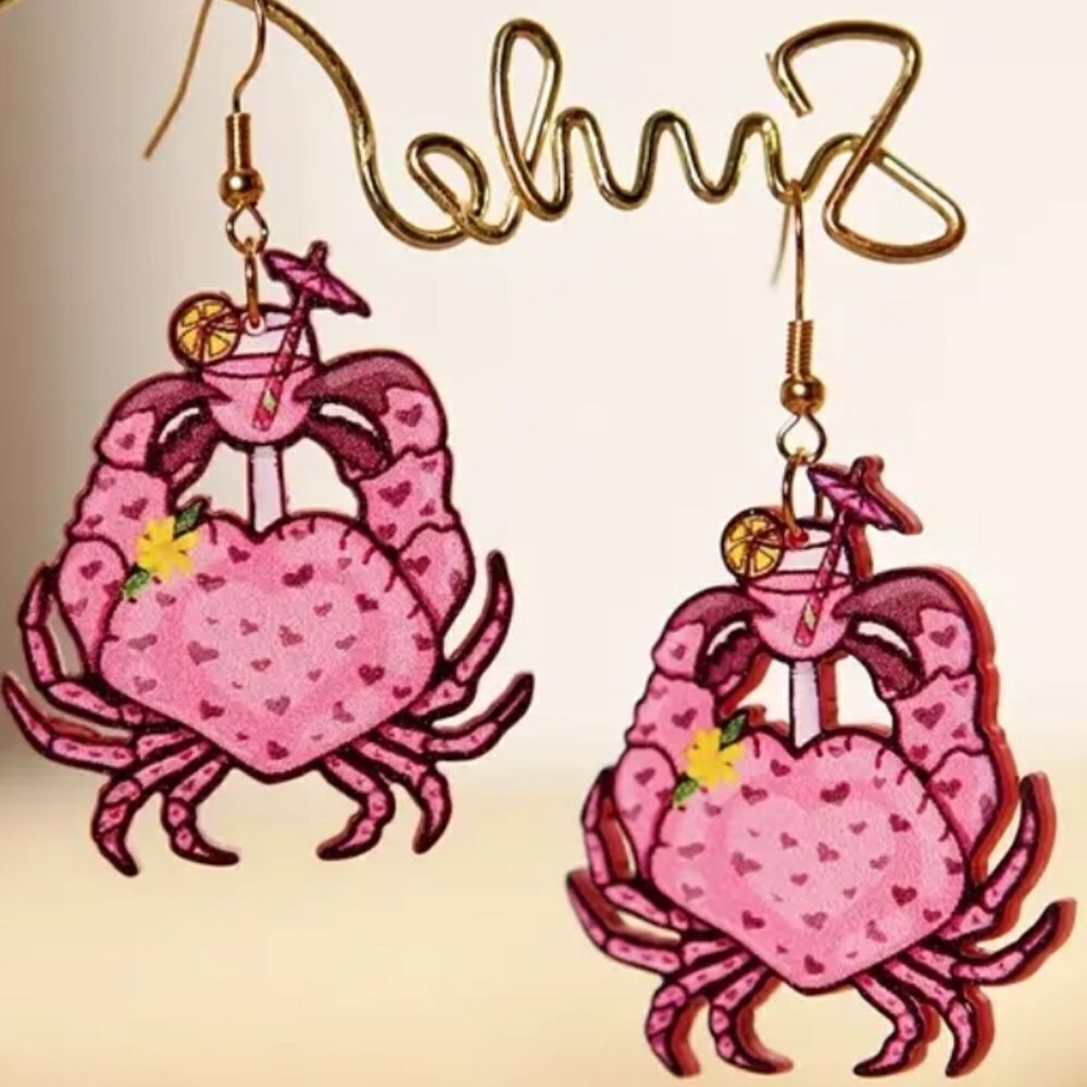 14k CRAB W/ COCKTAIL Earrings cute fun whimsical kawaii novelty | 2/$20 | NWOT